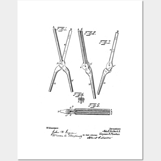 Hair curling Iron vintage patent drawing Wall Art by TheYoungDesigns